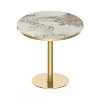 WOW PIONEER Modern Round Dining Table with Faux Marble Top and Sturdy Metal Frame