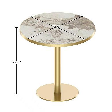 WOW PIONEER Modern Round Dining Table with Faux Marble Top and Sturdy Metal Frame