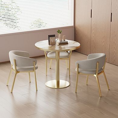 WOW PIONEER Modern Round Dining Table with Faux Marble Top and Sturdy Metal Frame