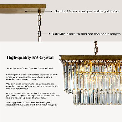 33 in. 11-Light Modern Luxury Rectangle Fringe Crystal Chandelier in Antique Gold Adjustable Height