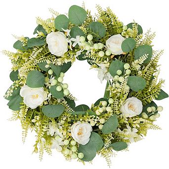 Spring Summer Rose Eucalyptus & Berries Wreath for Front Door, All-Season Home Decor