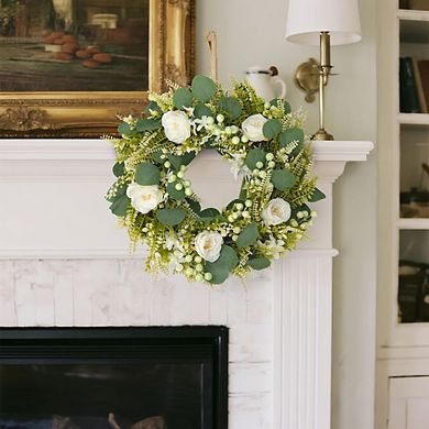 Spring Summer Rose Eucalyptus & Berries Wreath for Front Door, All-Season Home Decor