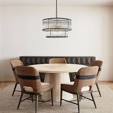 21'' Wide Modern Glam Black 10-Light 2-Tier Glass Drum Chandelier Contemporary Hanging Light