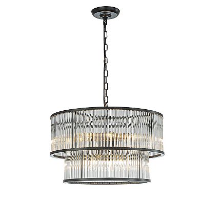 21'' Wide Modern Glam Black 10-Light 2-Tier Glass Drum Chandelier Contemporary Hanging Light