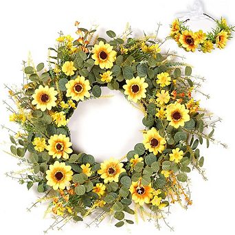 26" Sunflower Wreath Artificial All-Season Front Door Decor