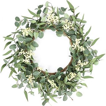 20 Inch Eucalyptus Wreath for Front Door, Porch, Window, All-Season Farmhouse Decor