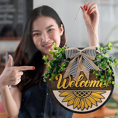 Christmas 3D Sunflower Welcome Door Sign with Buffalo Bow, 12 Inch