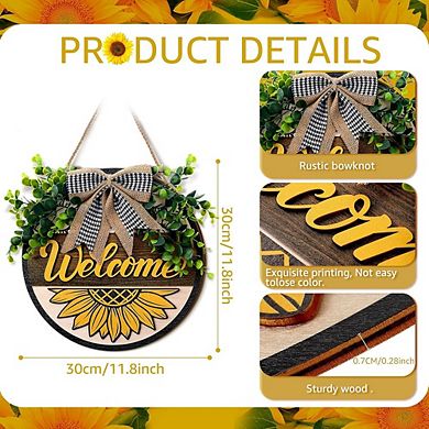 Christmas 3D Sunflower Welcome Door Sign with Buffalo Bow, 12 Inch