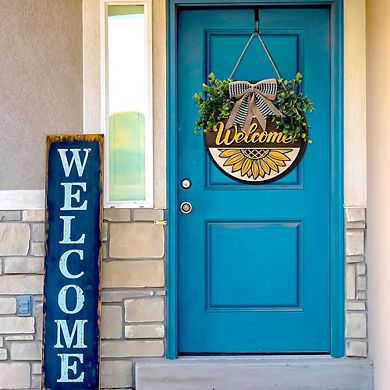 Christmas 3D Sunflower Welcome Door Sign with Buffalo Bow, 12 Inch