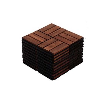 WOW PIONEER Acacia Wood Interlocking Deck Tiles Checker Pattern 10 pc Square Outdoor Flooring