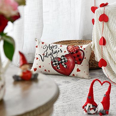 Valentine’s Day Red Heart 12x20 Throw Pillow Cover Plaid & Polka Dot