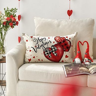 Valentine’s Day Red Heart 12x20 Throw Pillow Cover Plaid & Polka Dot