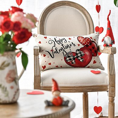 Valentine’s Day Red Heart 12x20 Throw Pillow Cover Plaid & Polka Dot