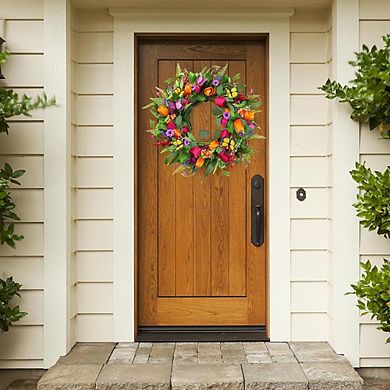 22" Tulip & Eucalyptus Wreath for Front Door, Farmhouse & Outdoor Decor