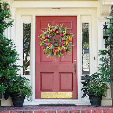 22" Tulip & Eucalyptus Wreath for Front Door, Farmhouse & Outdoor Decor