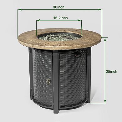 WOW PIONEER 30-Inch Propane Gas Fire Pit Table with Imitation Wood Grain Finish
