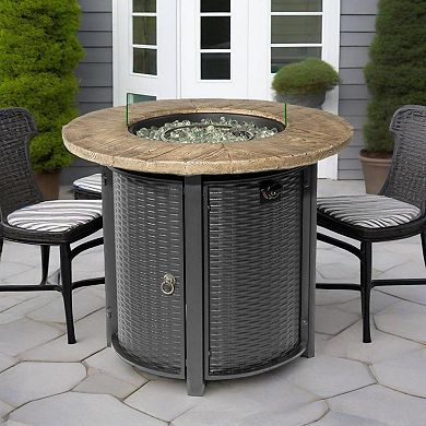 WOW PIONEER 30-Inch Propane Gas Fire Pit Table with Imitation Wood Grain Finish