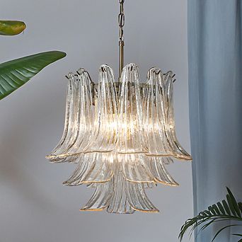 18'' Wide Mid-Century Modern Chandelier 4-Light 3 tier Clear Art Glass Pendant Light In Antique Bron