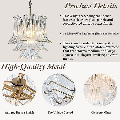 18'' Wide Mid-Century Modern Chandelier 4-Light 3-Tier Clear Art Glass Pendant Light