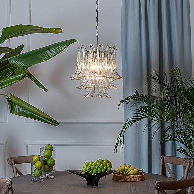 18'' Wide Mid-Century Modern Chandelier 4-Light 3-Tier Clear Art Glass Pendant Light
