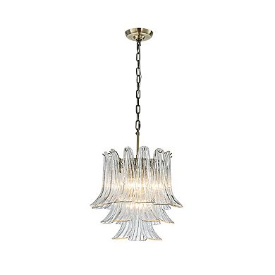 18'' Wide Mid-Century Modern Chandelier 4-Light 3-Tier Clear Art Glass Pendant Light