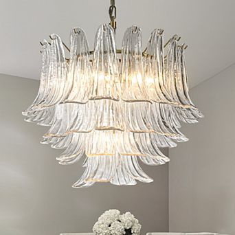 24'' Wide Vintage Mid-Century Modern Chandelier 4-Light 4 tier Clear Art Glass Pendant With Antique