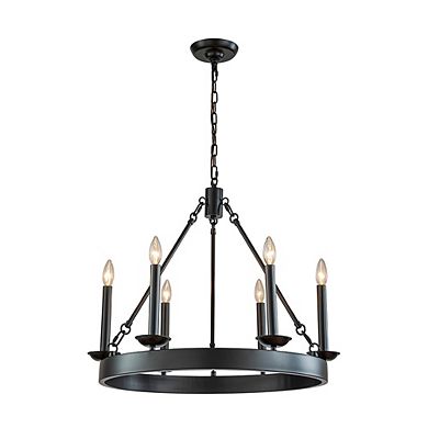 26'' Modern Farmhouse Black Candelabra Chandelier Round Rustic Industrial Candle Pendant Light