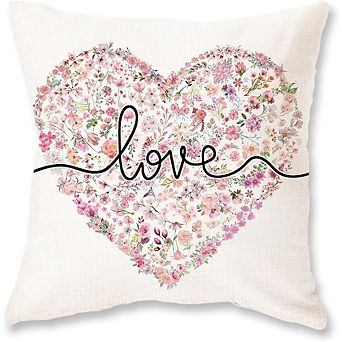 Valentine Pillow Cover 18x18 Inch Pink Floral Heart