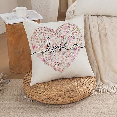 Valentine Pillow Cover 18x18 Inch Pink Floral Heart