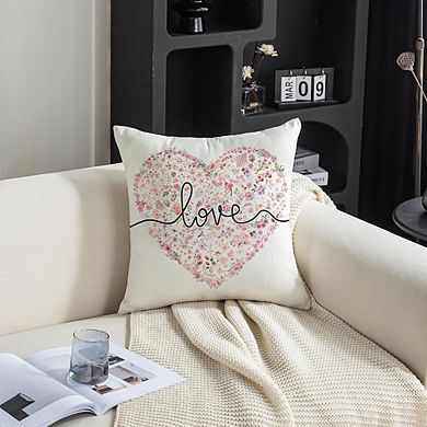 Valentine Pillow Cover 18x18 Inch Pink Floral Heart