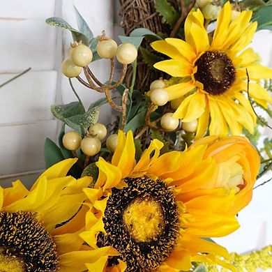 16 Inch Artificial Sunflower and Peony Wreath for Front Door Decor
