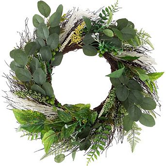 22 Inch Artificial Sweet Anne Eucalyptus Wreath for Home Decor