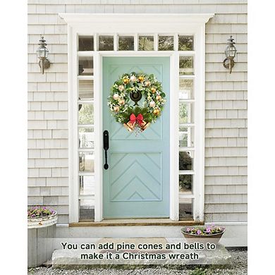 Artificial Eucalyptus and Boxwood Wreath with Berries, 22-Inch Year-Round Front Door Decor