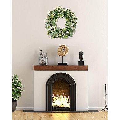 Artificial Eucalyptus and Boxwood Wreath with Berries, 22-Inch Year-Round Front Door Decor
