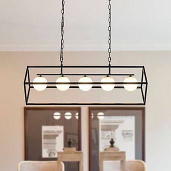 5-Light Matte Black Bubble Chandelier Square/Rectangle Industrial Light Fixrures for Dining Room