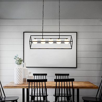 5-Light Matte Black Bubble Chandelier Square/Rectangle Industrial Light Fixrures for Dining Room