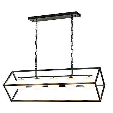 5-Light Matte Black Bubble Chandelier Square/Rectangle Industrial Light Fixrures for Dining Room