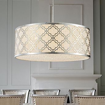 5 Light 22" Modern Classic Linen Drum Matte Vintage Silver Chandelier for Dining Room, Bedroom, or L