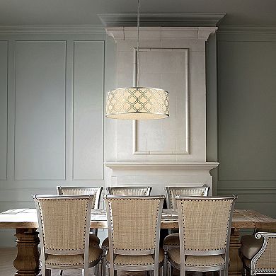 5 Light 22" Modern Classic Linen Drum Matte Vintage Silver Chandelier for Dining Room, Bedroom