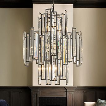 10-Light 18" Wide Modern and Contemporary Luxury Black Metal with Clear Crystal Chandelier for Dini