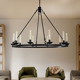 35'' 10-Light Transitional Black LED Chandelier With Unique Bubble Tube Round Modern Farmhouse Candl