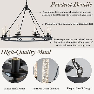 35'' Transitional Black LED Chandelier With Unique Bubble Tube Round Modern Farmhouse Chandelier