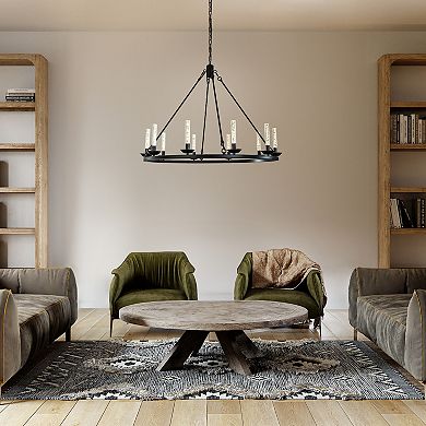 35'' Transitional Black LED Chandelier With Unique Bubble Tube Round Modern Farmhouse Chandelier