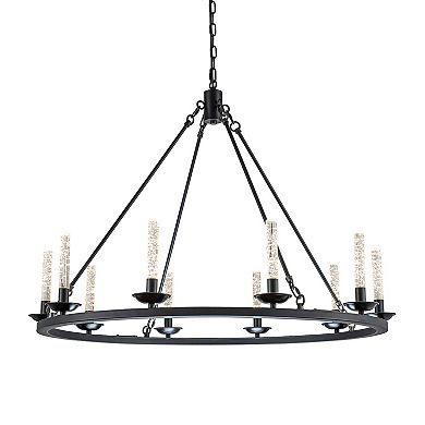 35'' Transitional Black LED Chandelier With Unique Bubble Tube Round Modern Farmhouse Chandelier
