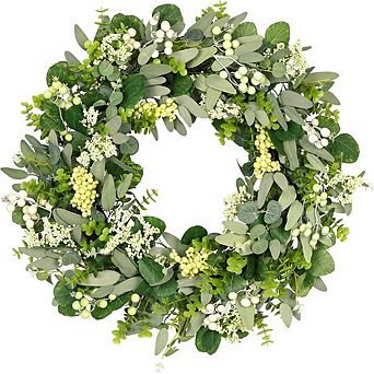 24-26" Artificial Eucalyptus Wreath with Berries, Spring & Summer Front Door Decor