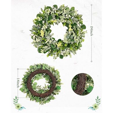 24-26" Artificial Eucalyptus Wreath with Berries, Spring & Summer Front Door Decor