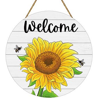 Sunflower Wreath with Welcome Sign for Front Door & Home Decor