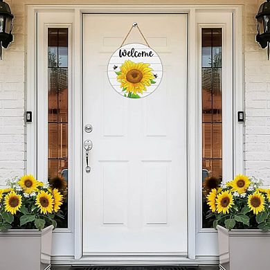 Sunflower Wreath with Welcome Sign for Front Door & Home Decor