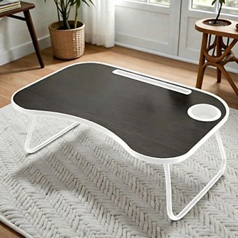 Lufeiya Foldable Writing Desk, Portable Laptop Stand with Cup Groove, Wood and Metal Lap Desk