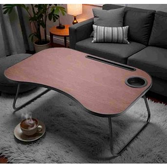 Lufeiya Foldable Writing Desk, Portable Laptop Stand with Cup Groove, Wood and Metal Lap Desk